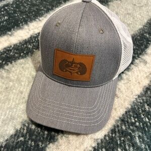 Gray Mesh Toadfish Trucker Cap with Leather Embroidery